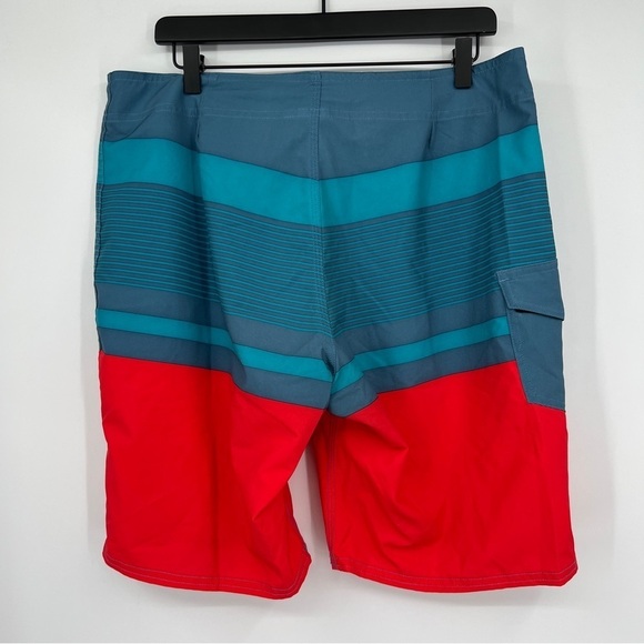 Matrix Men's Blue Red Striped Drawstring Pocketed Colorblocked Swim Trunks - Picture 5 of 10